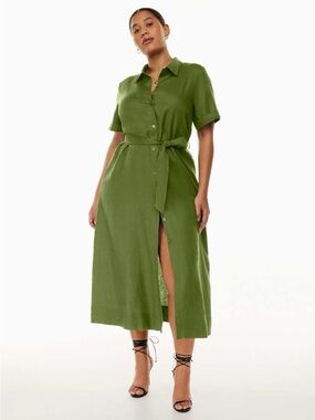 chinese dress ladies Nasturtium Khaki Linen Dress